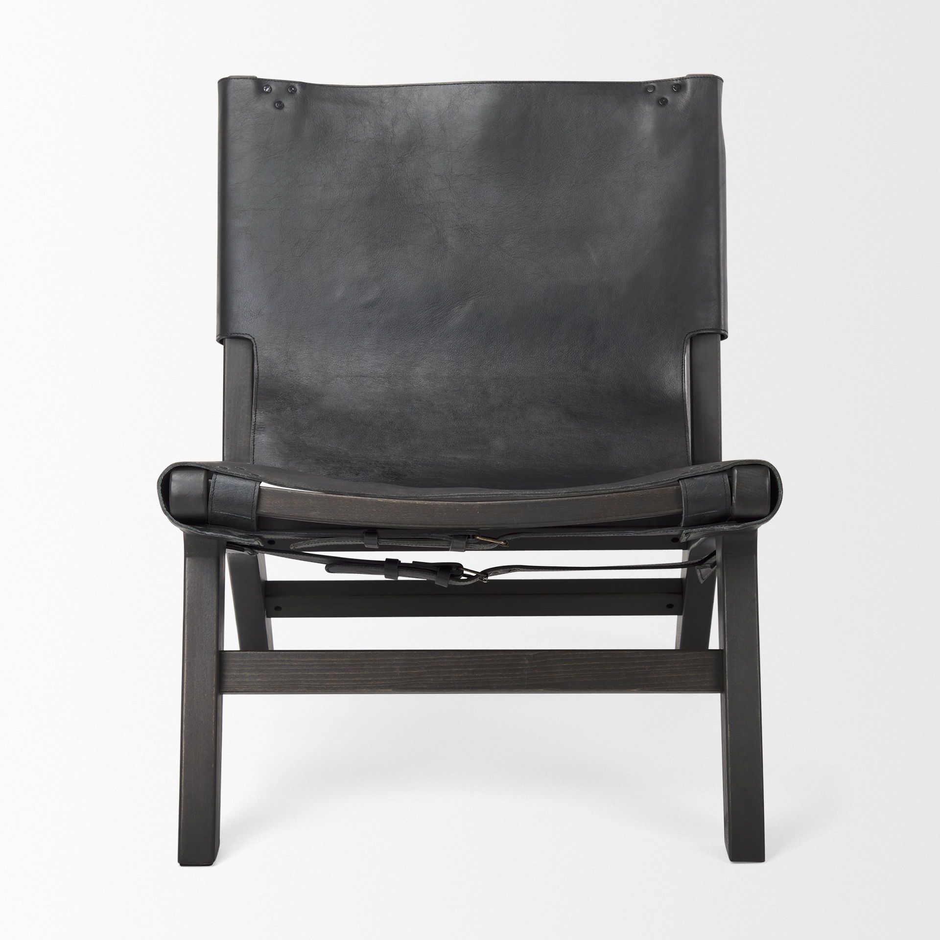 Elodie 24.4L x 33.9W x 30.7H Black Leather with Black Stain Beech Wood Frame Accent Chair, by Mercana, 24.41" length x 31.5" width x 30.71" height View 3