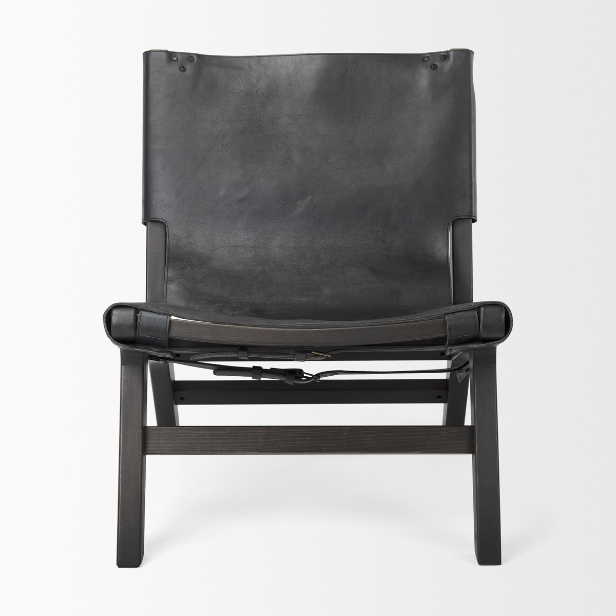 Elodie 24.4L x 33.9W x 30.7H Black Leather with Black Stain Beech Wood Frame Accent Chair, by Mercana, 24.41" length x 31.5" width x 30.71" height View 3