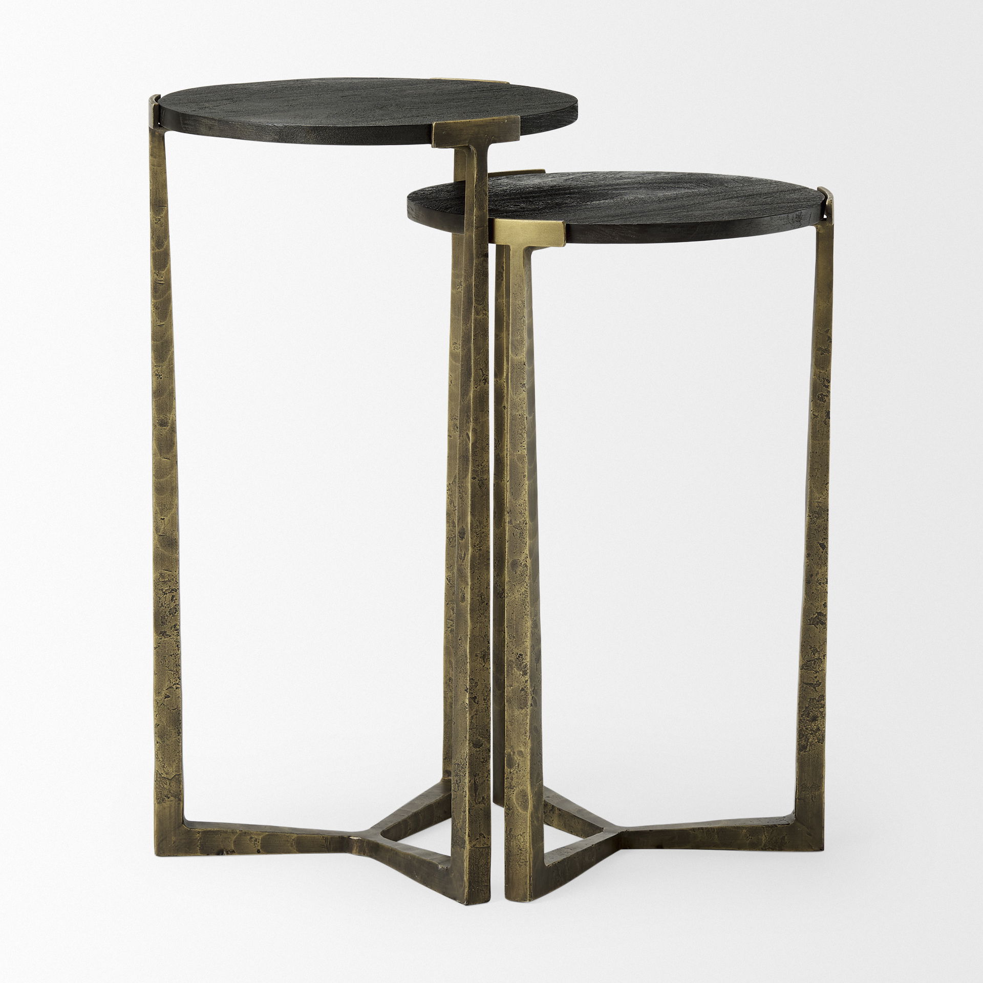 Atticus Black Wood and Antiqued Gold Metal Nesting Accent Tables (Set of 2), Side & End Table by Mercana, 13.25" length x 13.25" width x 24" height View 5