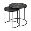 Chakra 19.7' Set of Two Round Dark Wood Top Black Frame Accent Tables, Side & End Table by Mercana, 19.69" length x 19.69" width x 19.69" height thumbnail 1