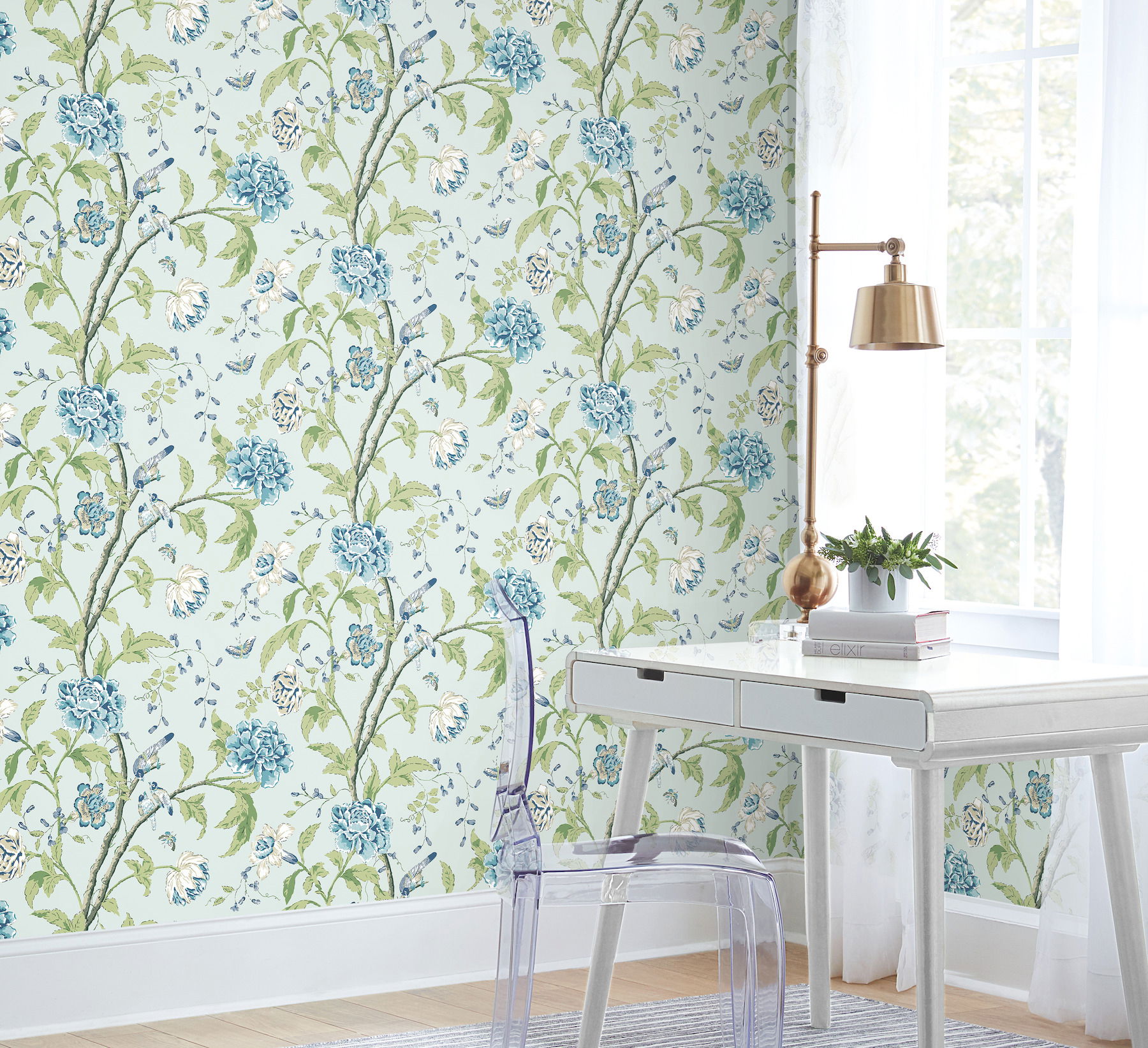 Teahouse Floral Light Blue Wallpaper large image 