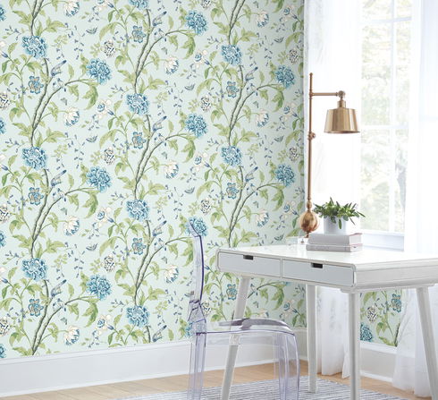 Teahouse Floral Light Blue Wallpaper