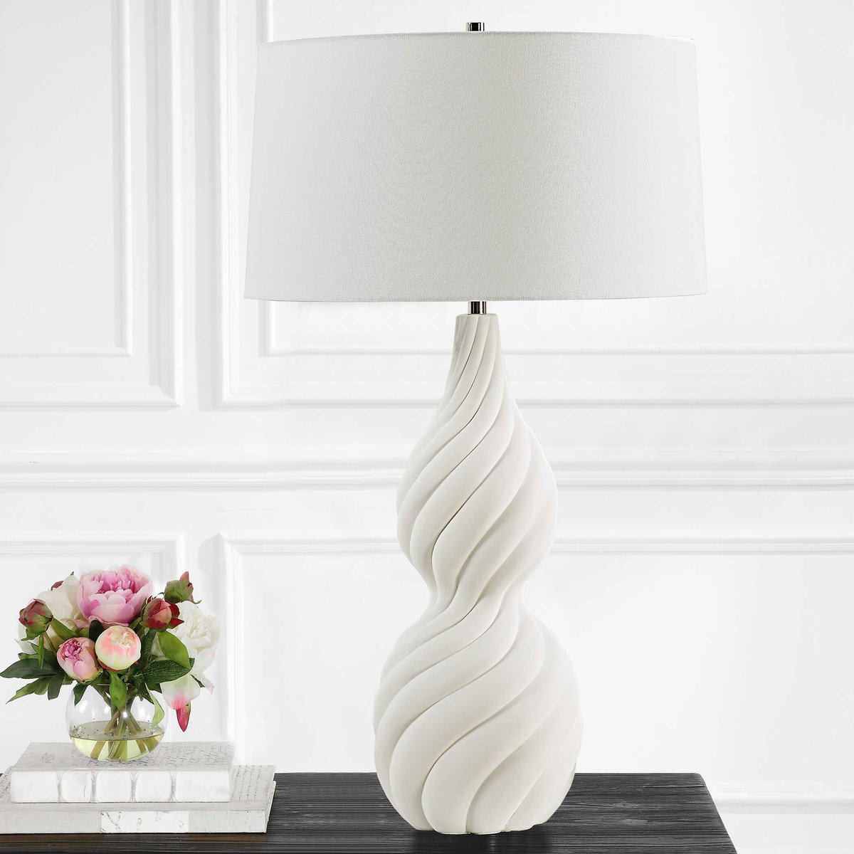 Twisted Swirl White Table Lamp, by Uttermost, 1'6" width x 2'8" height x 1'6" depth View 4