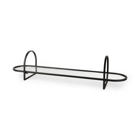 Evianna 30L x 7W x 7H Mirrored with Black Metal Frame Tray