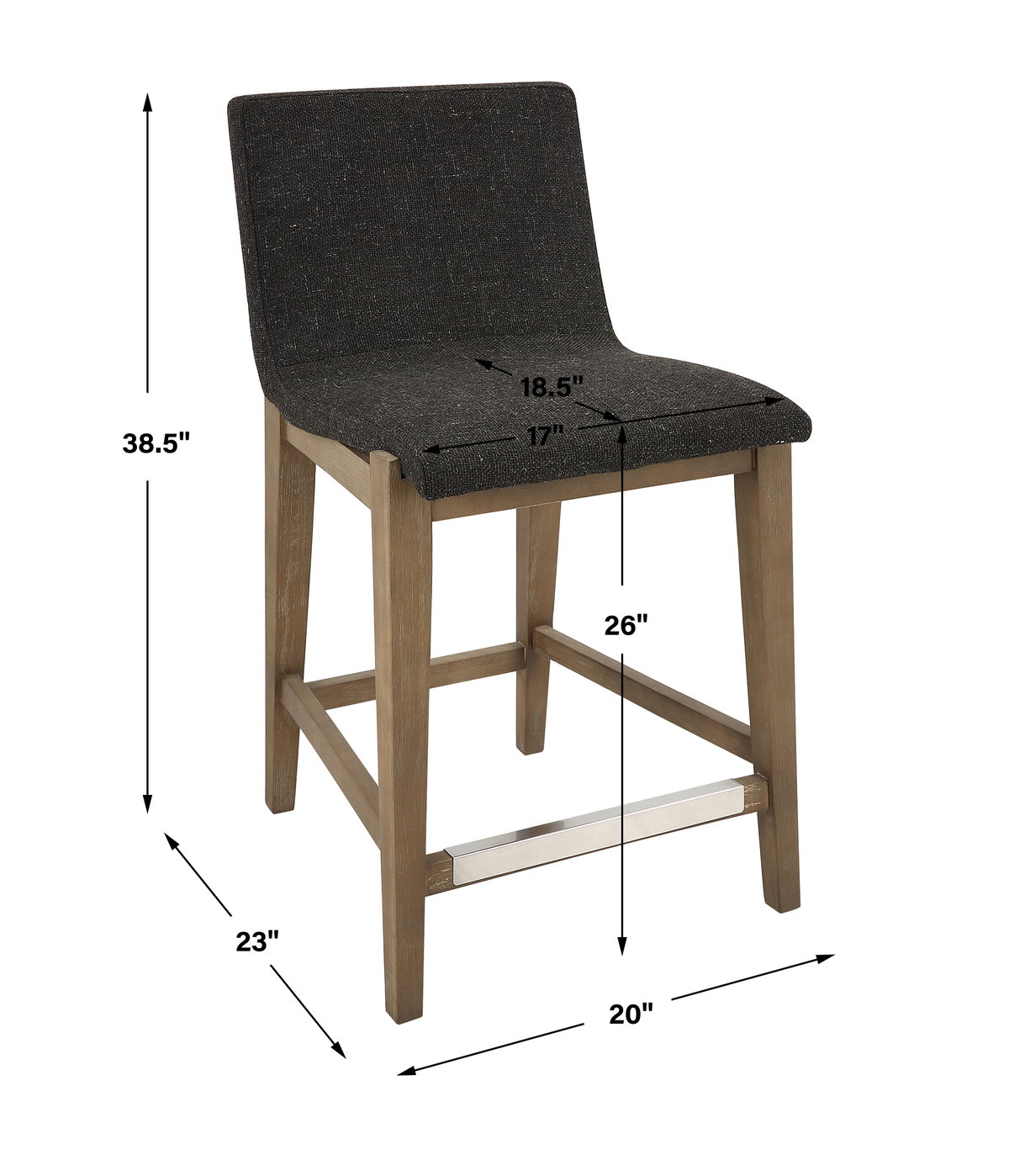 Klemens Chocolate Counter Stool, Counter & Bar Stool by Uttermost, 20" width x 38.5" height x 23" depth View 3