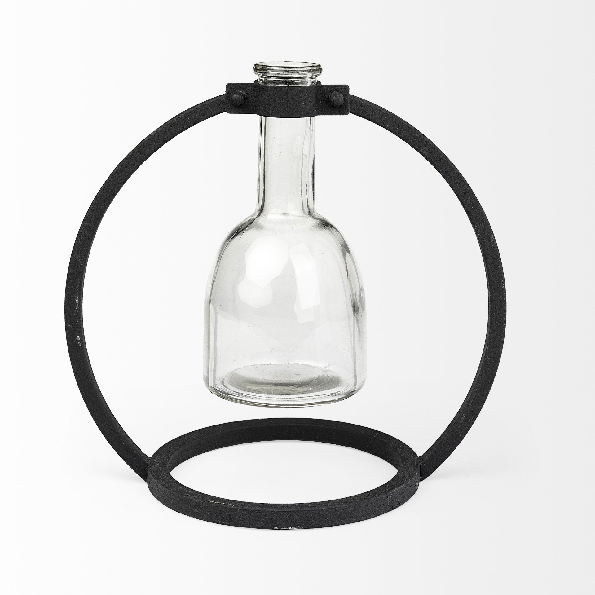 Monica I Short Black Metal Glass Bottle Vase, by Mercana, 8.66" length x 5.31" width x 8.27" height View 5