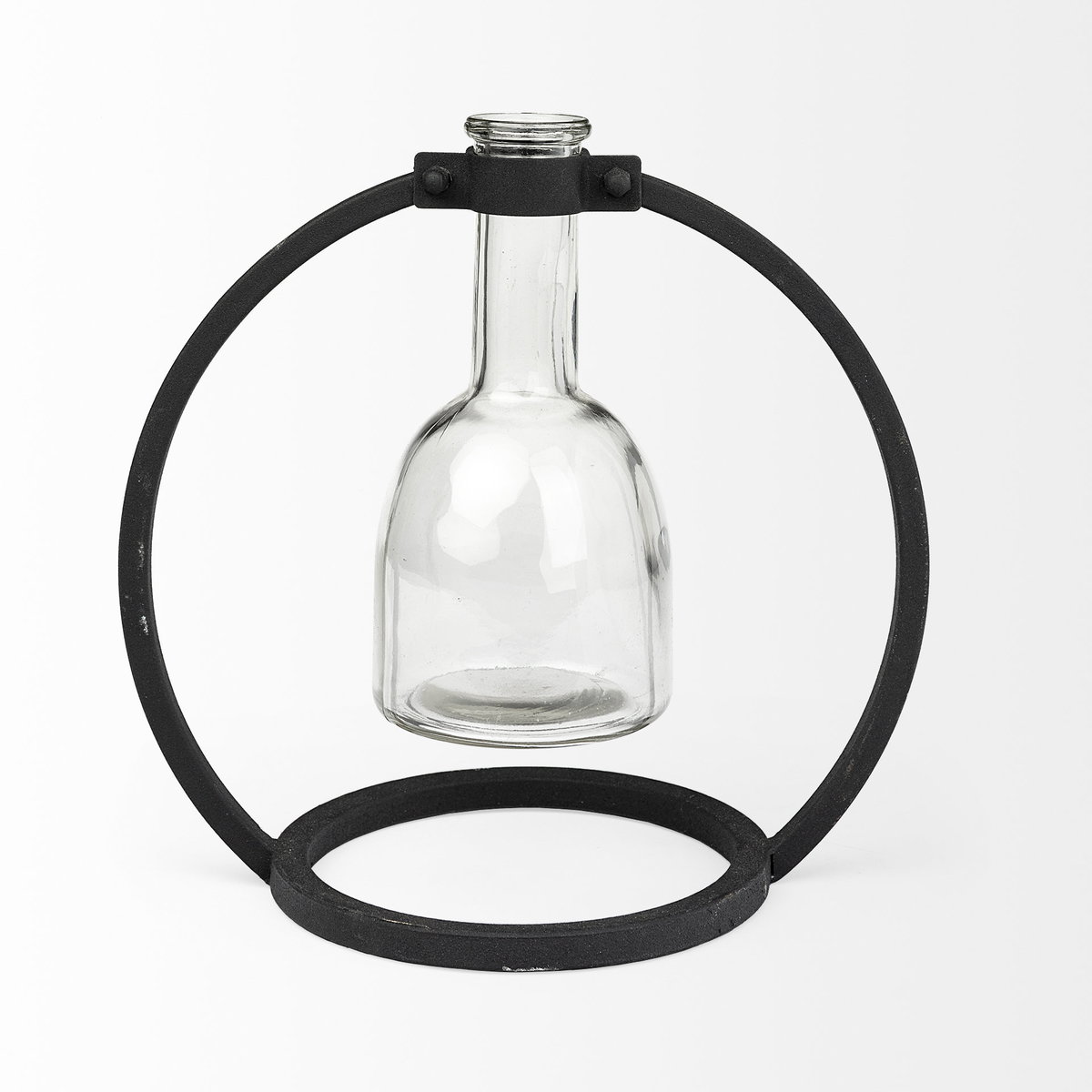 Monica I Short Black Metal Glass Bottle Vase, by Mercana, 8.66" length x 5.31" width x 8.27" height View 5