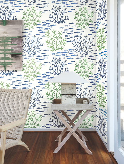 Marine Garden Green & Blue Wallpaper