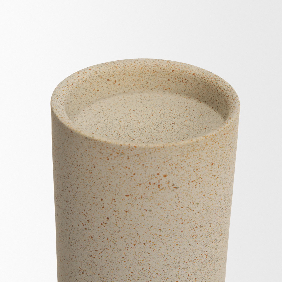 Qamra Short Beige Textured Metal Pillar Candle Holder, Candles & Candle Holder by Mercana, 3.5" length x 3.5" width x 9.25" height View 6