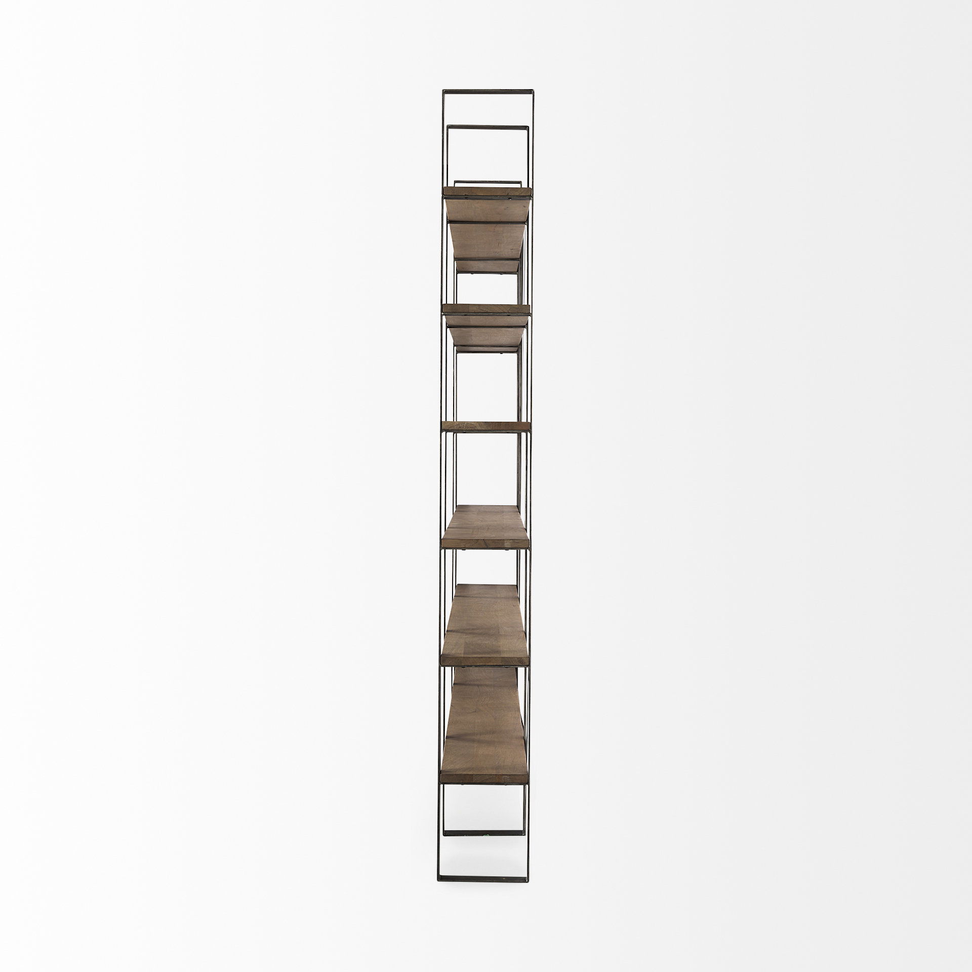 Taunton 80L x 10.5W x 90H Medium Brown Wood with Antique Nickel Metal Frame 6 Tier Shelving Unit large image 