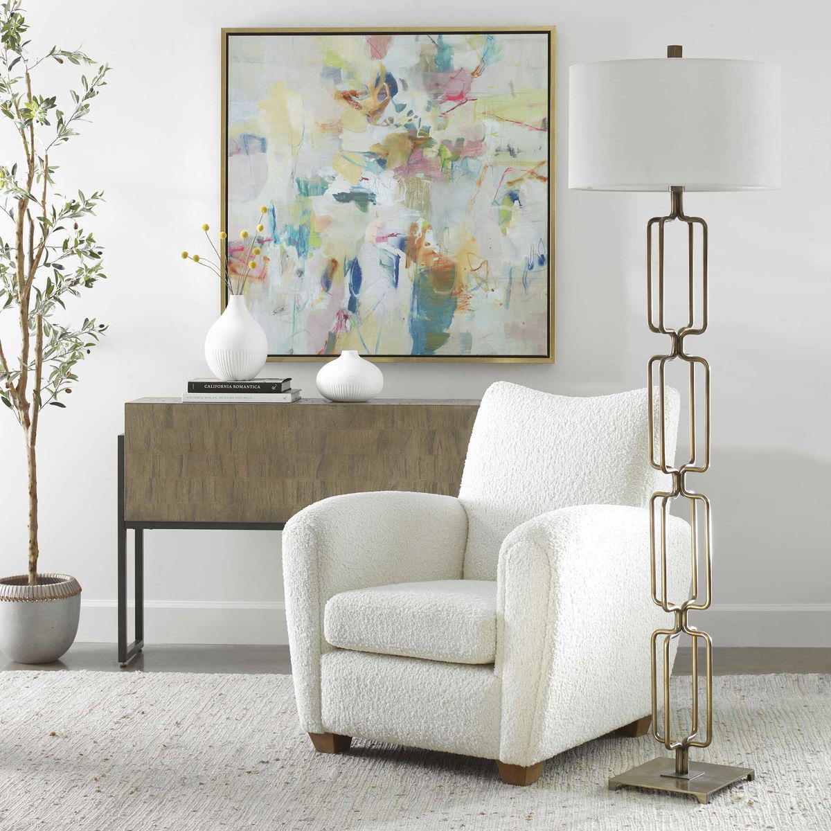 Link Brushed Gold Floor Lamp, by Uttermost, 19" width x 67" height x 19" depth View 5