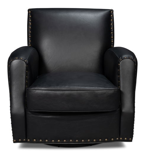 Taft Leather Swivel Chair, Onyx Black