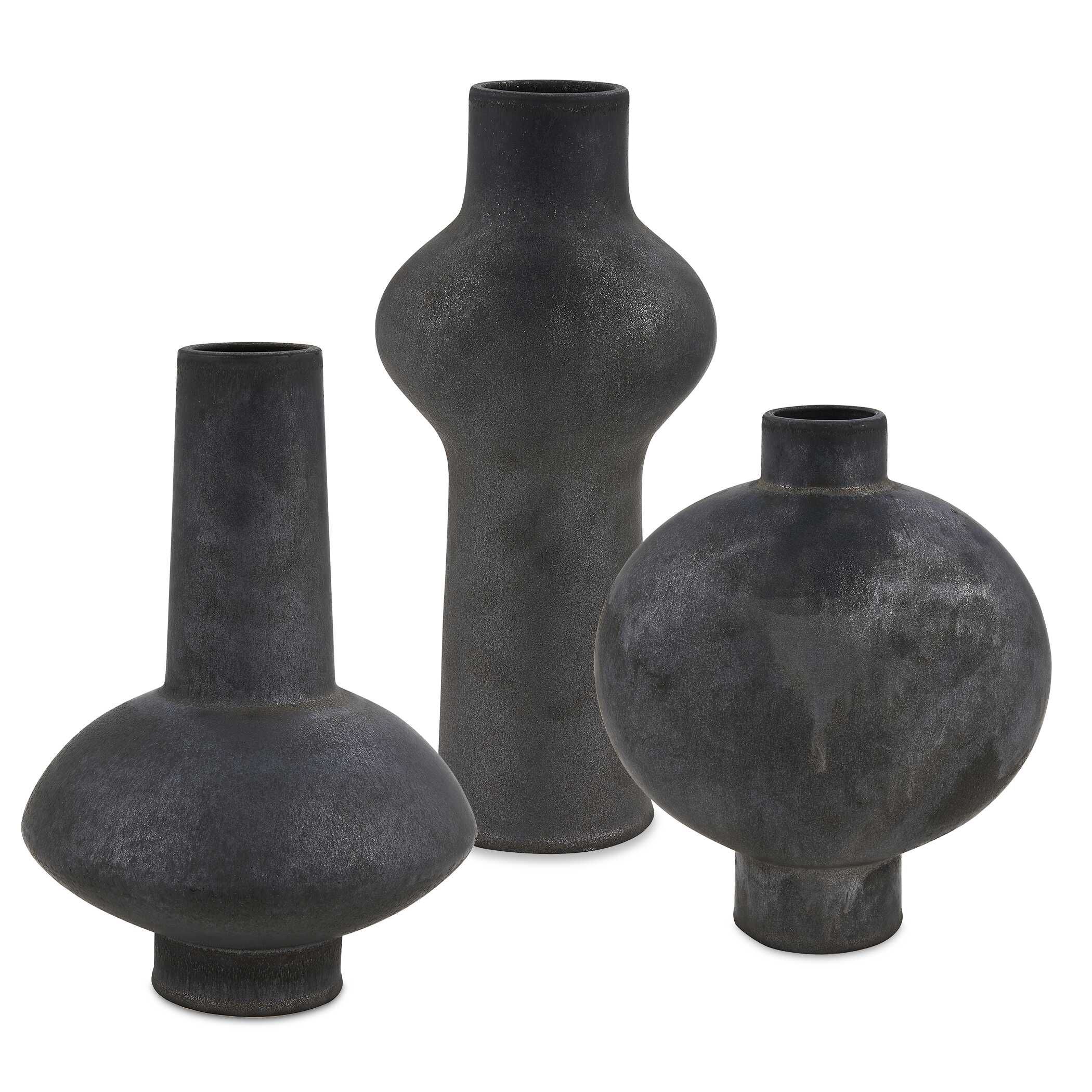 Charcoal Bloom Indoor-Outdoor Vases Set/3, Decorative by Uttermost, 7.5" width x 11" height x 7.5" depth View 1