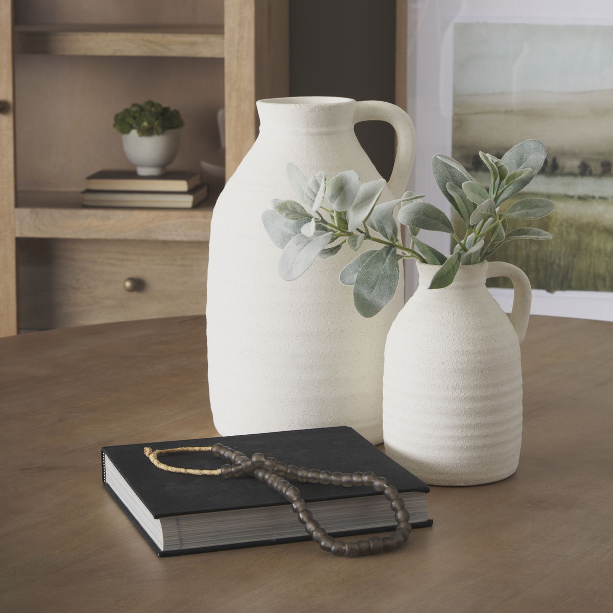 Tyrus Large Textured Matte White with Speckling Ceramic Vase, by Mercana, 9.44" length x 9.05" width x 15.35" height View 2