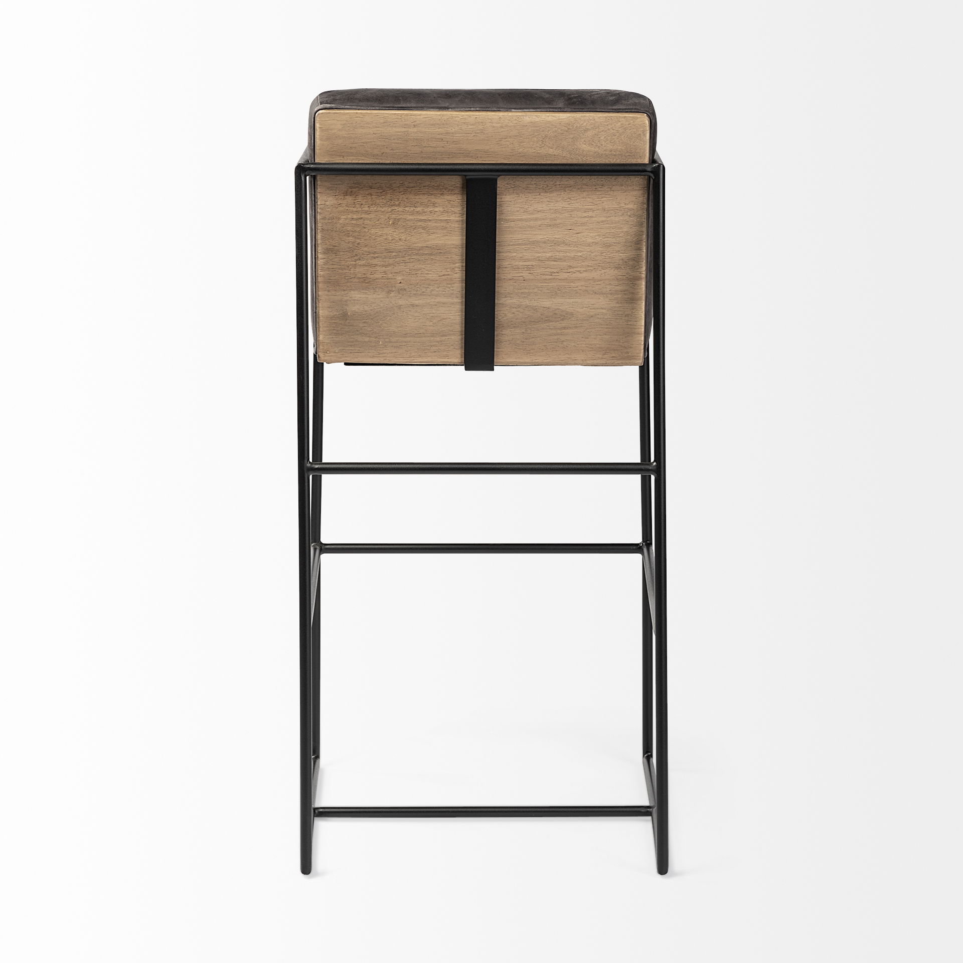 Stamford 40' Total Height Black Leather Seat with Wood Back, Metal Frame Bar Stool large image 