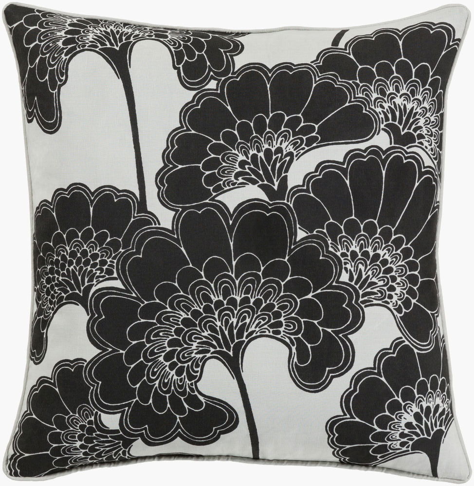 Japanese Floral Lumbar Pillow Down, Decorative Pillow by Surya, 13" length x 20" width