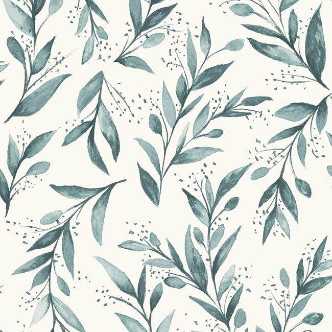 Magnolia Home Olive Branch Teal Peel & Stick Wallpaper large image 