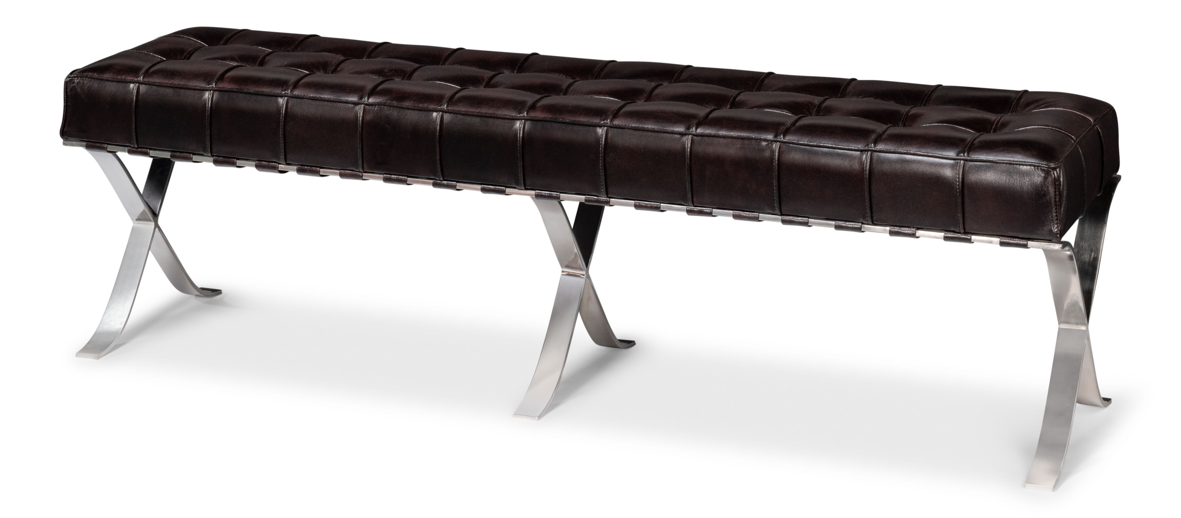 Catalunya Long Bench, Dark Brown, Seating by Sarreid, 60" length x 15" width x 17.5" height View 1
