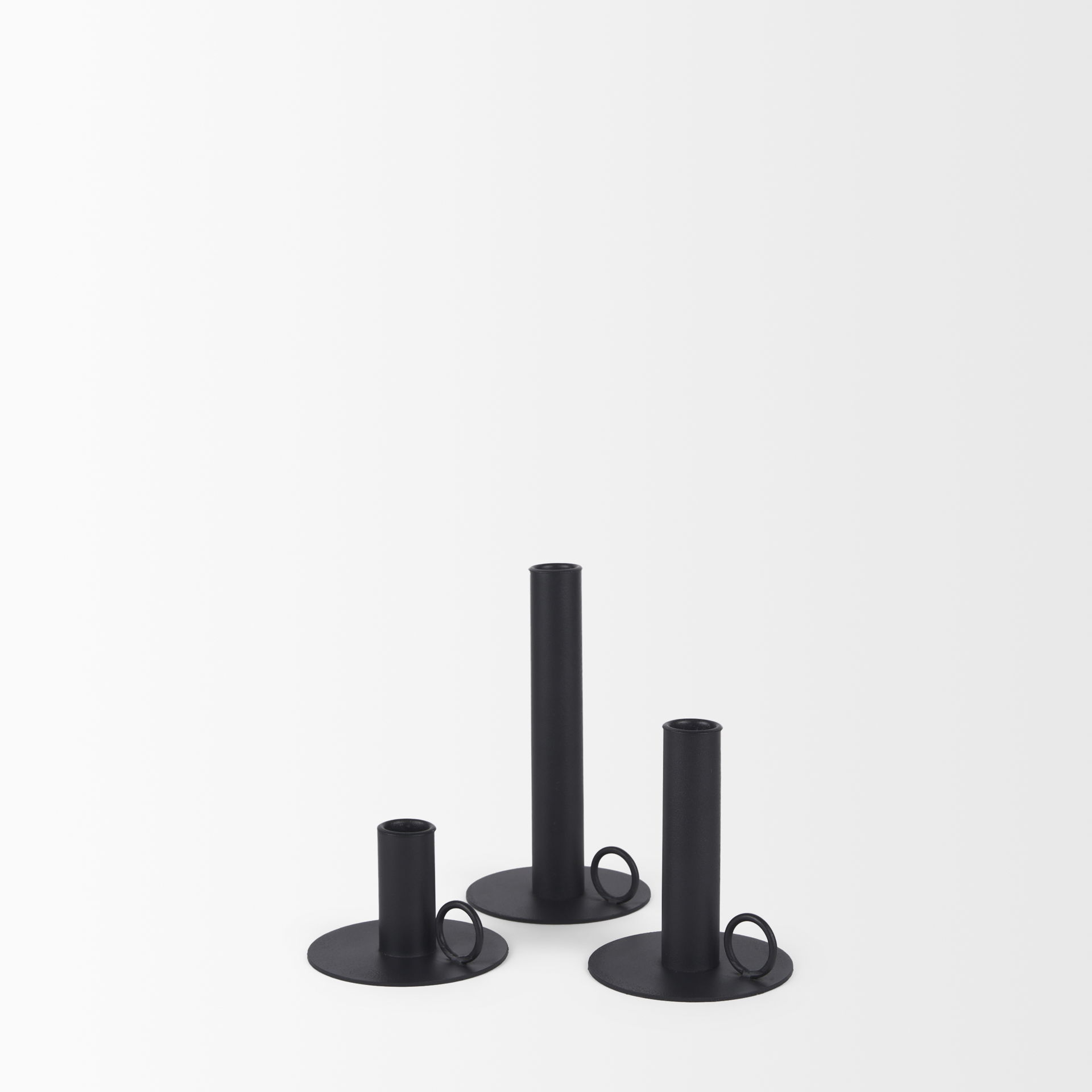 Noir Matte Black Metal Candle Holders (Set of 3), Candles & Candle Holder by Mercana, 3.94" length x 3.94" width x 7.08" height View 4