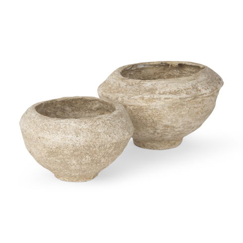 Sonu Set of 2 Beige Paper Mache Half-Pot Bowls