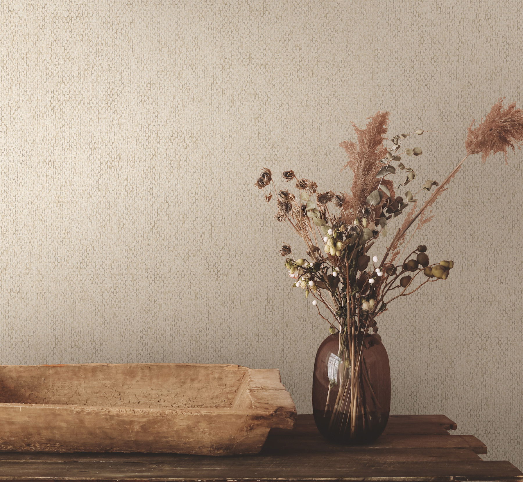 Stretched Hexagons Cream Wallpaper large image 