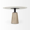 Maxwell 48' Round Pedestal Dining Table | White Marble & Light Brown Wood | Seats 4, by Mercana, 48" length x 48" width x 30" height thumbnail 5