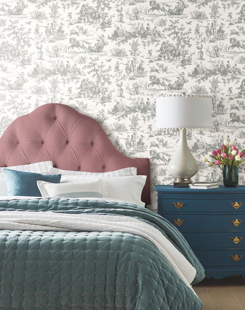 Seasons Toile Grey Wallpaper