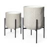 Mabel Set of Two 15.4 x 24.8 Eggshell Metal Top with Black Iron Base Plant Stands, Planter by Mercana, 15.35" length x 15.35" width x 24.8" height thumbnail 1
