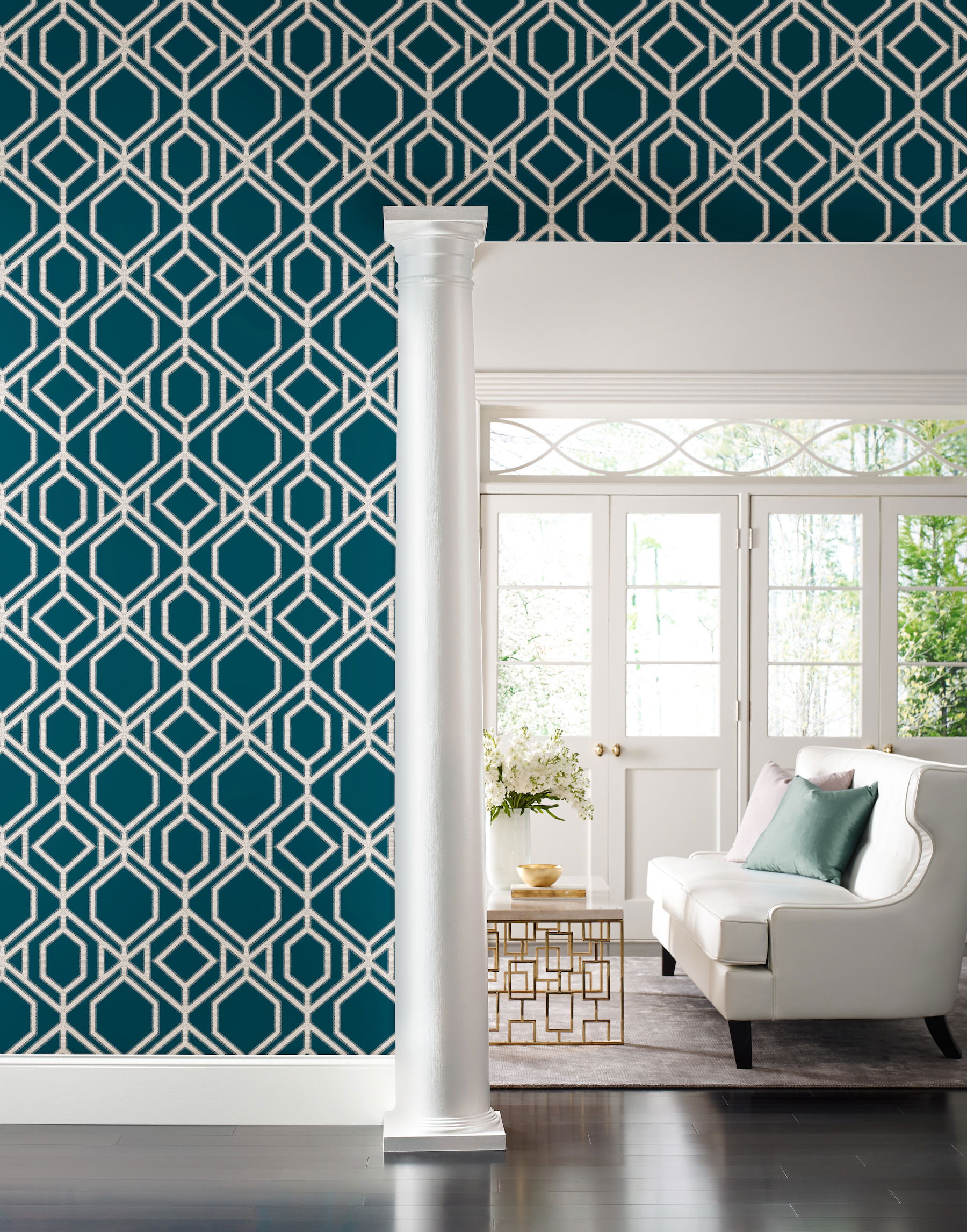 Sawgrass Trellis Navy Wallpaper large image 