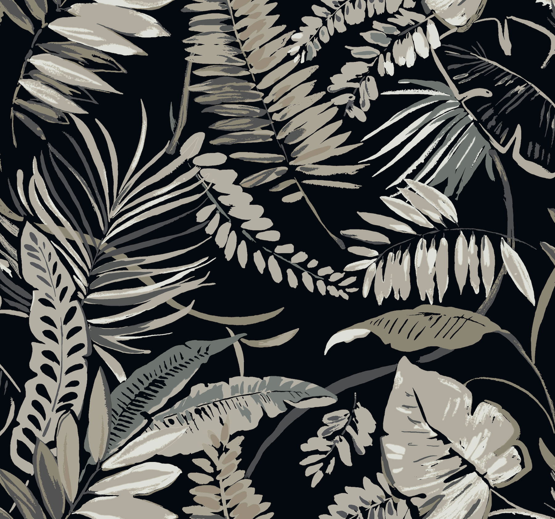 Tropical Toss Black Wallpaper, by York Wall, 27' length x 2'3" width x 0.02" depth View 1