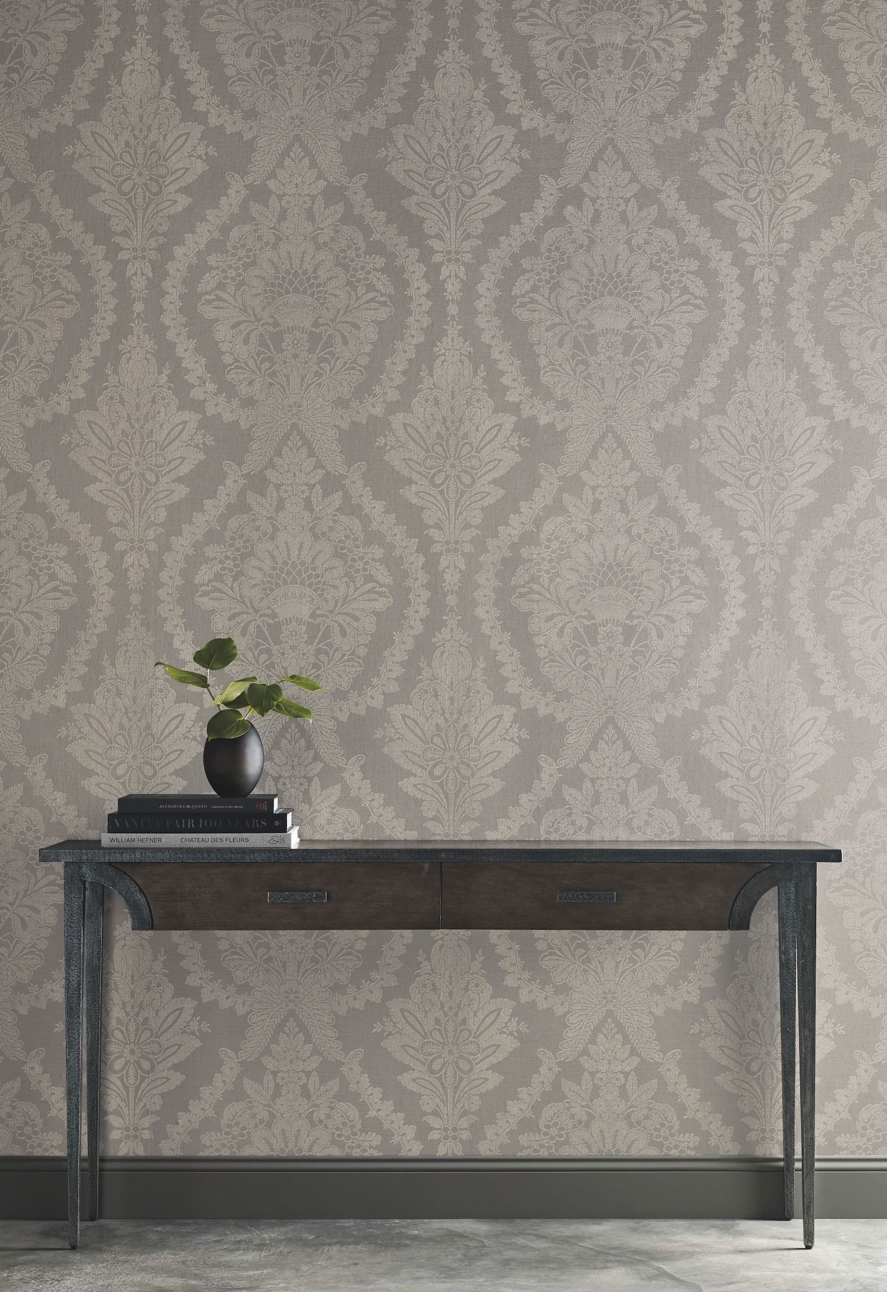 Heritage Damask Dark Grey Wallpaper large image 