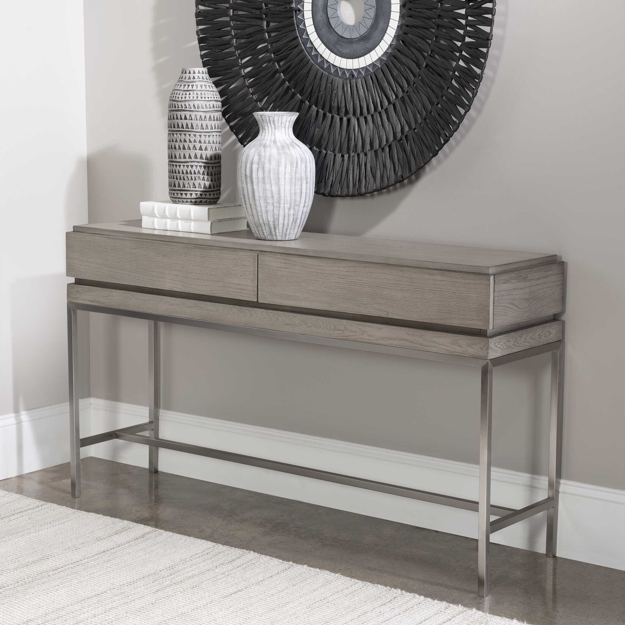 Kamala Gray Oak Console Table, Furniture by Uttermost, 54" width x 30" height x 13.5" depth View 4