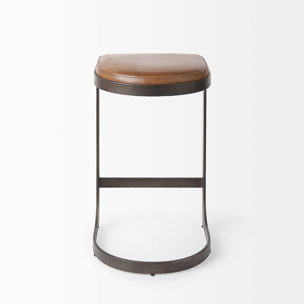 Tyson Backless 27.5in Seat Counter Stool | Brown Leather with Metal, Counter & Bar Stool by Mercana, 17.25" length x 17.5" width x 28" height View 4