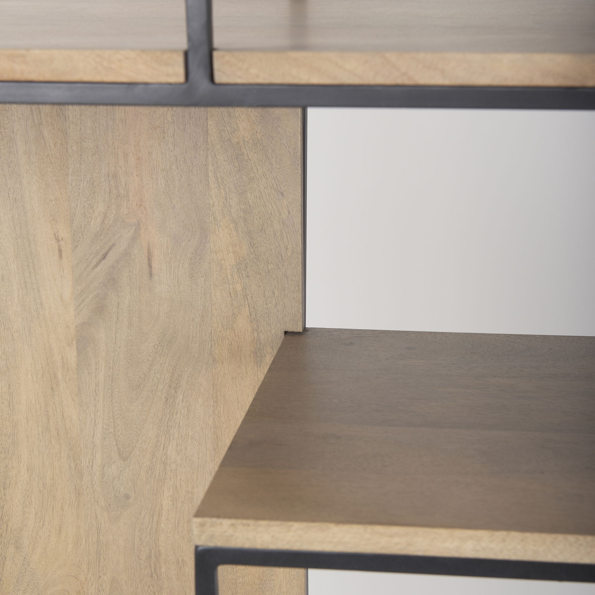 Morris 47.0L x 15.0W x 75.0H Light Brown Wood with Black Metal Frame 6-Tier Shelving Unit, Shelving & Bookcase by Mercana, 47.25" length x 15" width x 75.5" height View 9