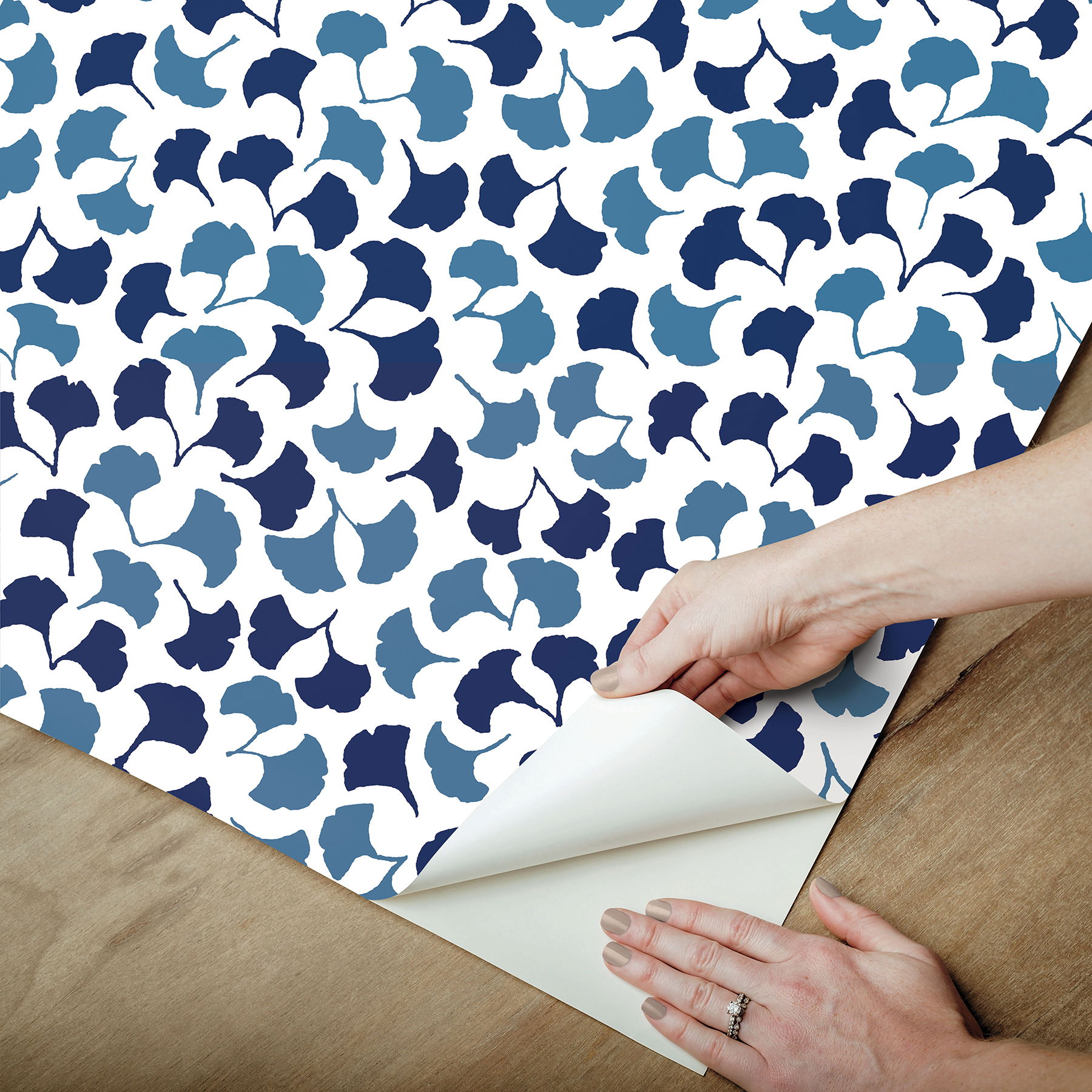 Forest Glade Navy Blue Peel & Stick Wallpaper large image 