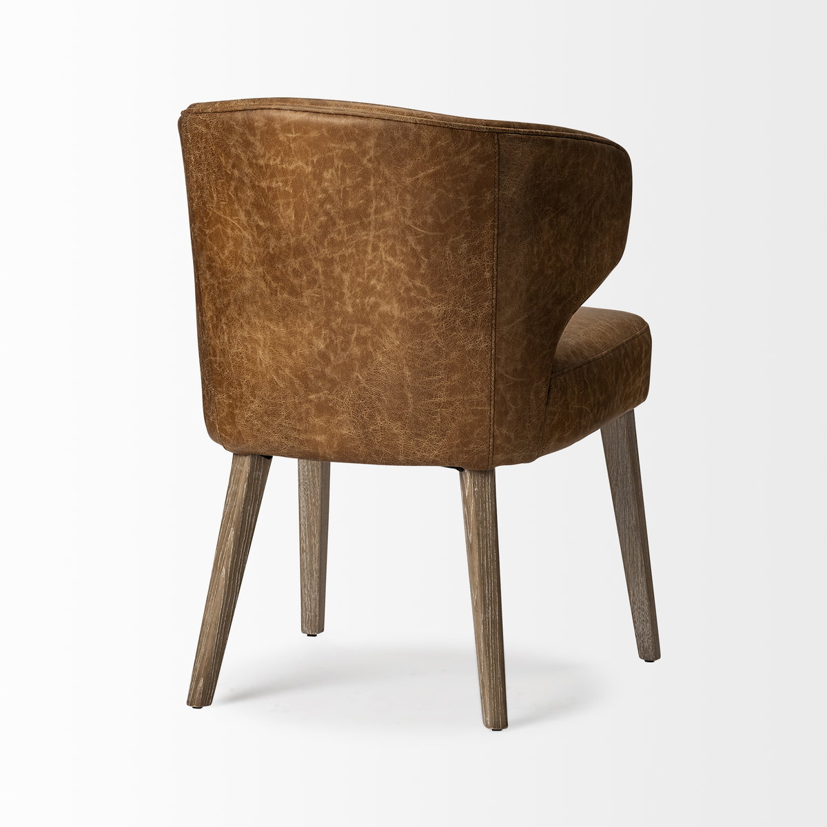 Niles  Brown Faux Leather Seat with Brown Wooden Legs Wingback Dining Chair, by Mercana, 22.5" length x 24" width x 32" height View 6