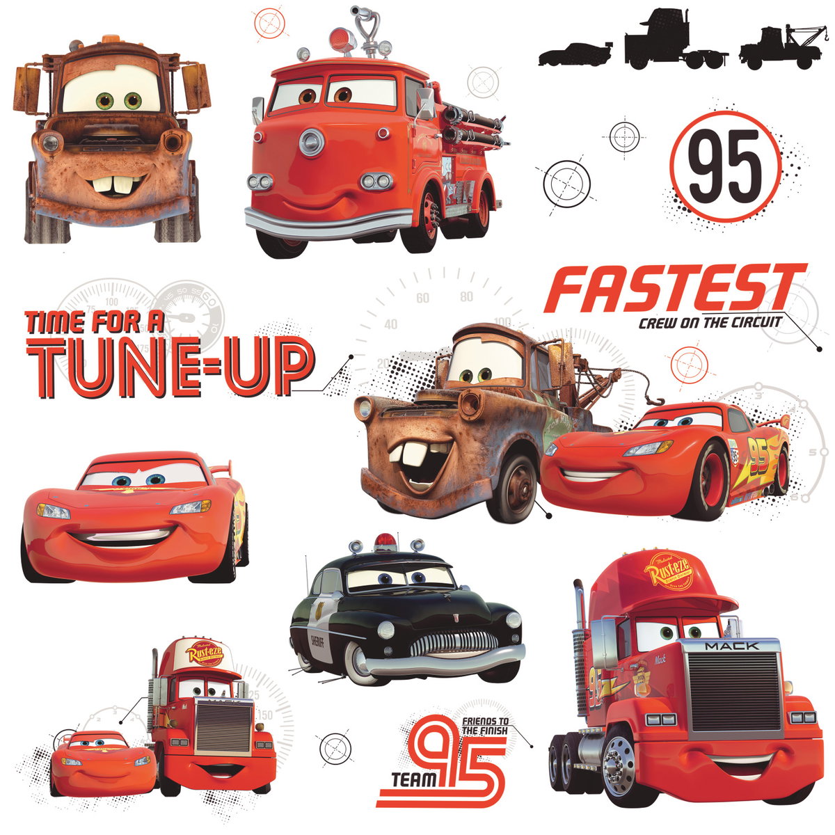 Cars Friends To The Finish Wall Decals, by York Wall, 1'6" length x 10" width x 1.5" depth