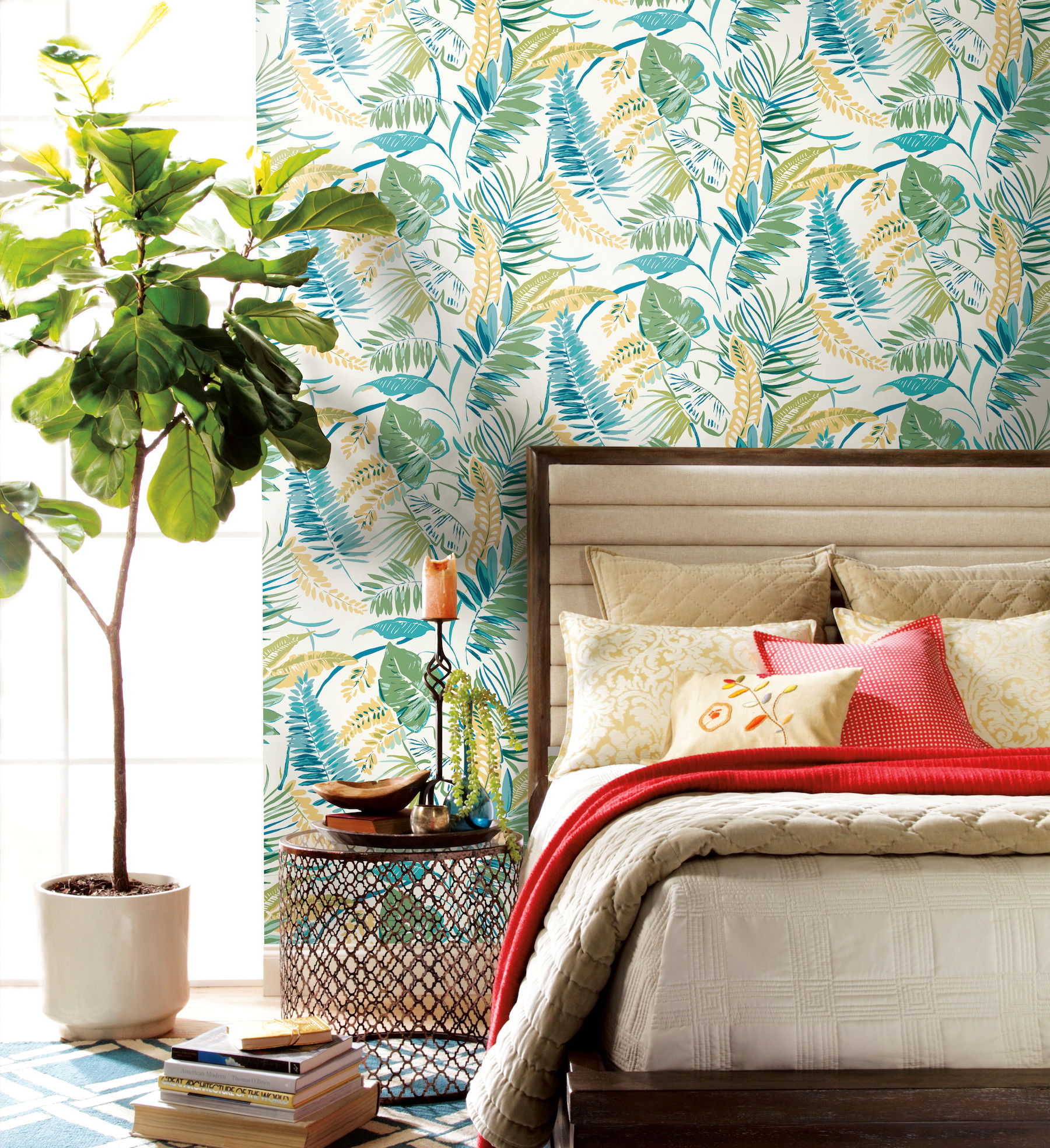Tropical Toss Aqua & Yellow Wallpaper, by York Wall, 27' length x 2'3" width x 0.02" depth View 3