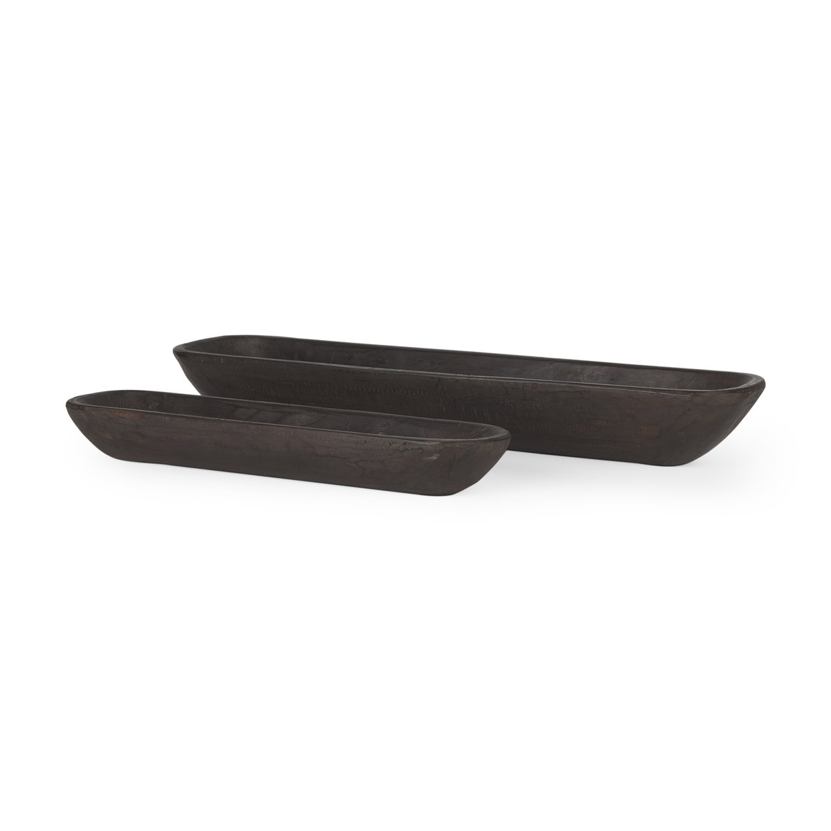 Athena Set of 2 Extra Large Black-Brown Reclaimed Wood Trays, Decorative Tray by Mercana, 34" length x 8" width x 5" height View 1