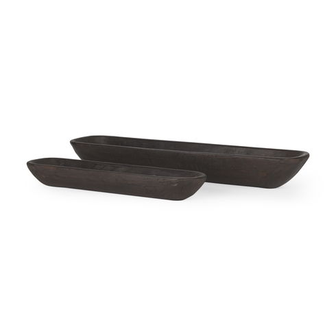 Athena Set of 2 Extra Large Black-Brown Reclaimed Wood Trays