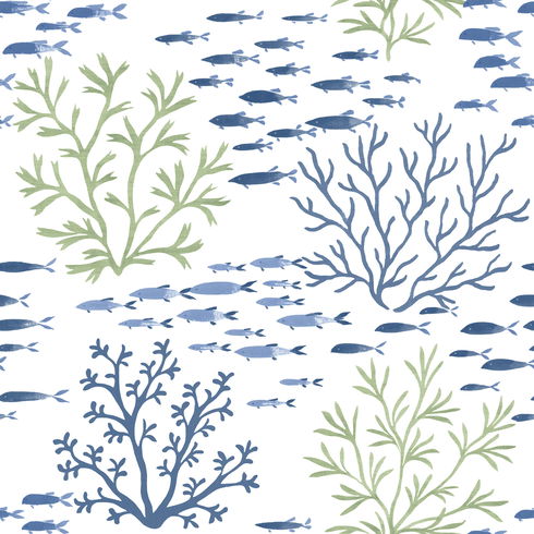 Marine Garden Green & Blue Wallpaper