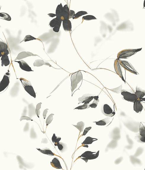 Linden Flower Black Peel & Stick Wallpaper