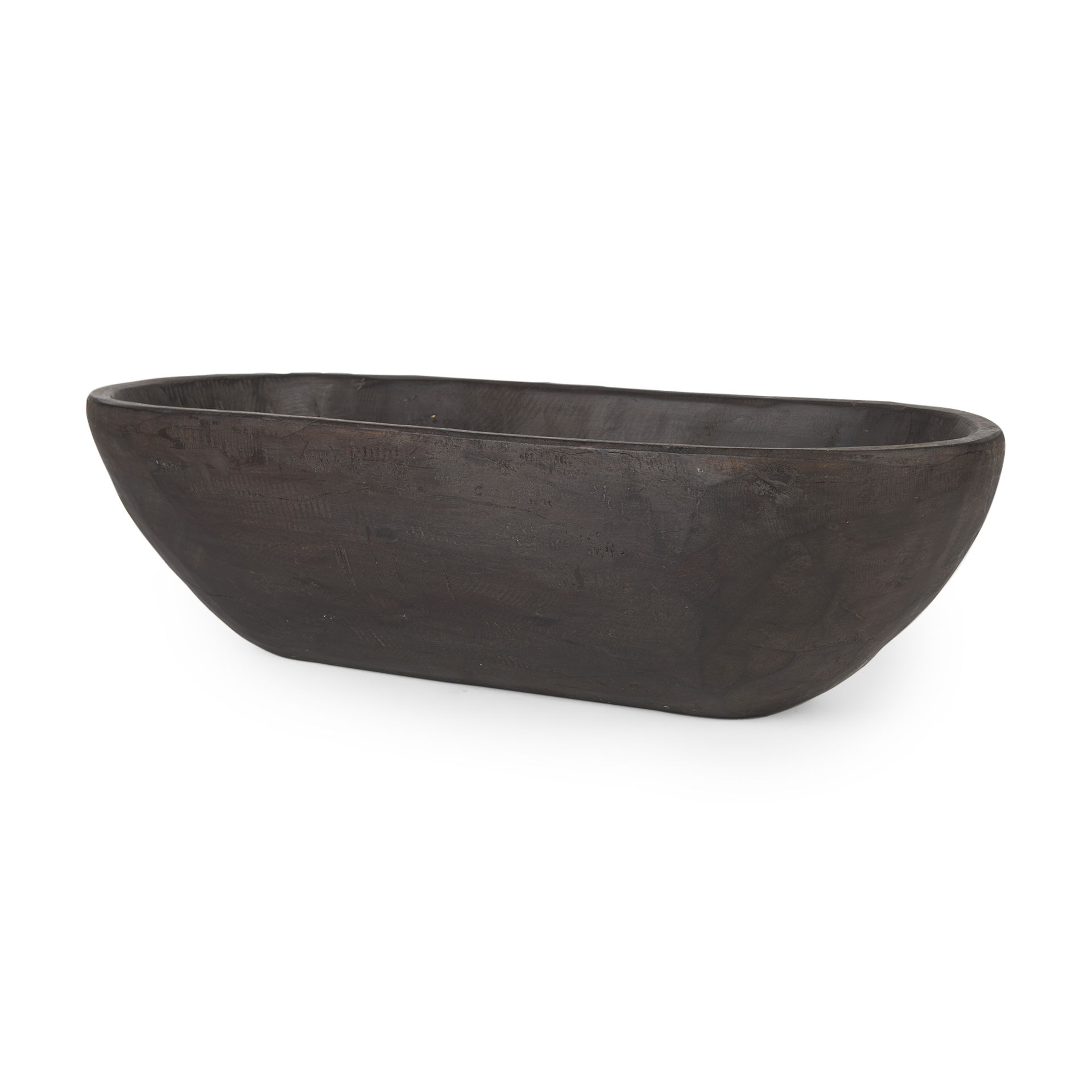 Athena Extra Large Oblong Black-Brown Reclaimed Wood Bowl, Decorative Bowl by Mercana, 26" length x 10" width x 7" height View 1