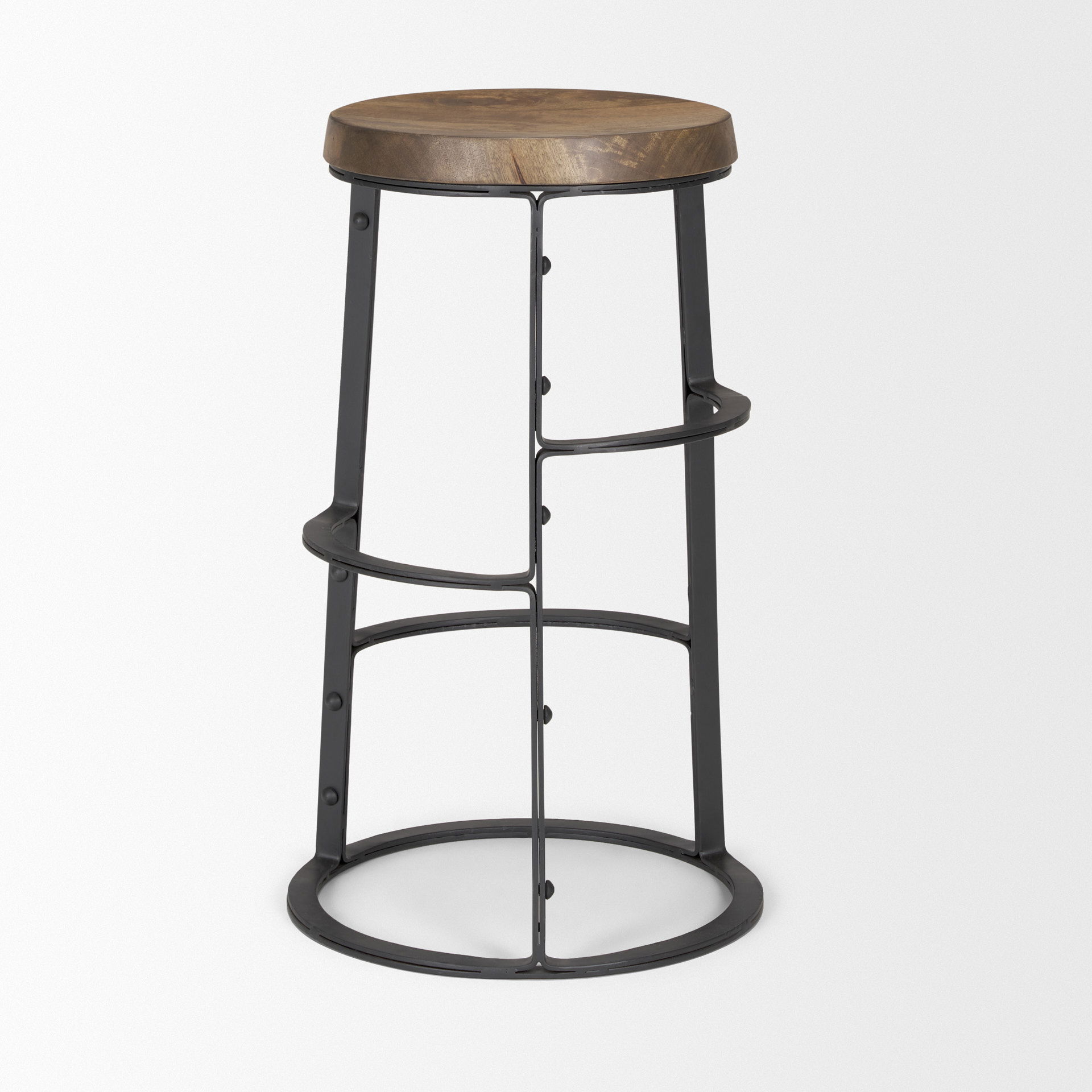 Neo 26.3' Seat Height Brown Wood Seat Black Metal Frame Stool, Counter & Bar Stool by Mercana, 15.75" length x 15.75" width x 26.25" height View 6