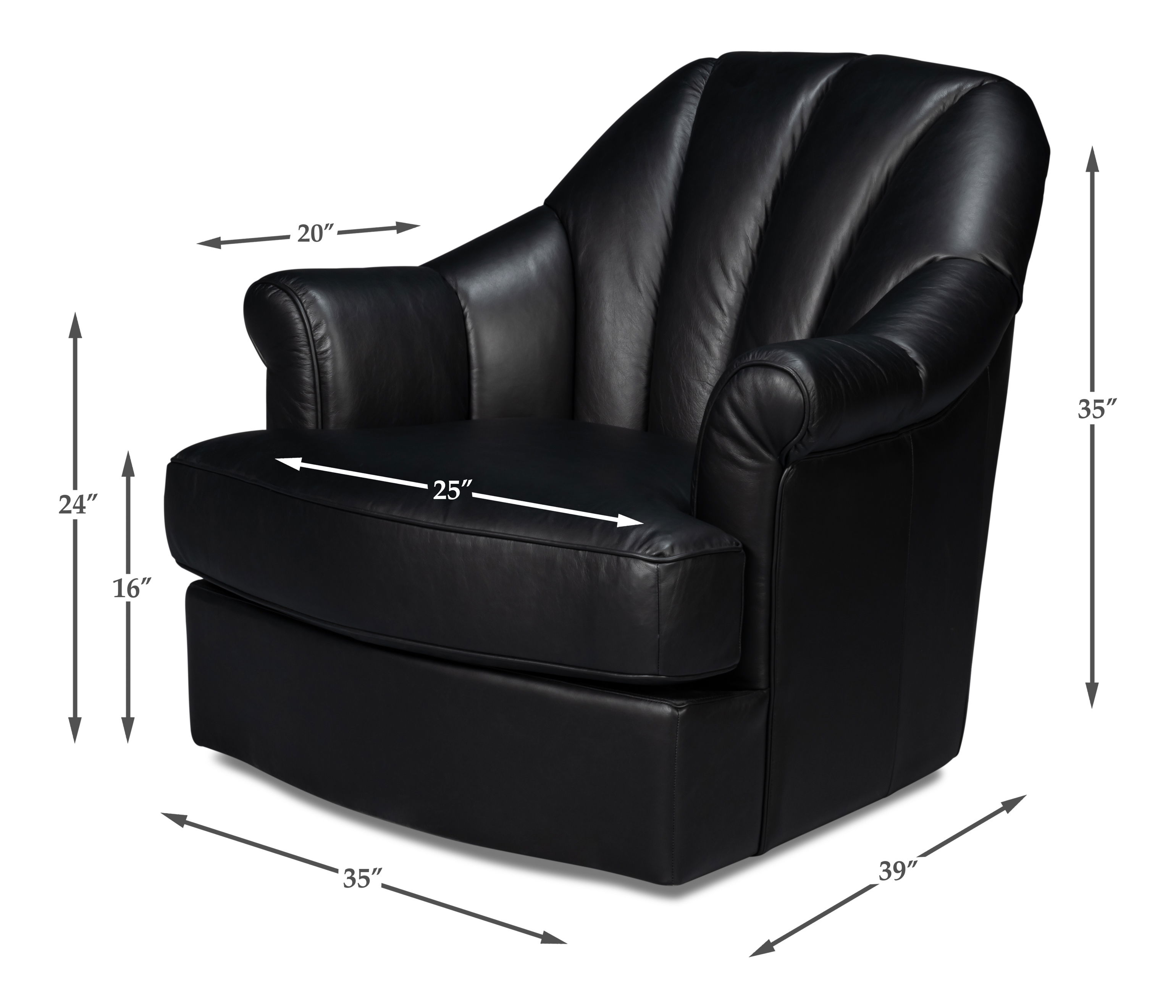 Scoth Swivel Chair In Distilled Lthr,Blk, Seating by Sarreid, 35" length x 39" width x 35" height View 15