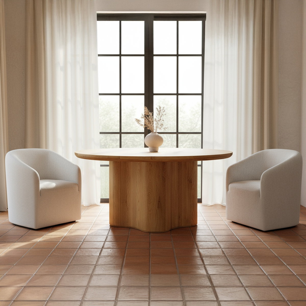 Sandy Rolling Dining Chair Off White, by Moe's Home, 26" width x 32" height x 26.5" depth View 7