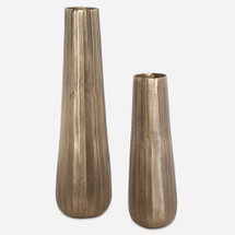 Online Designer Combined Living/Dining Vertiforge Antique Gold Vases Set/2