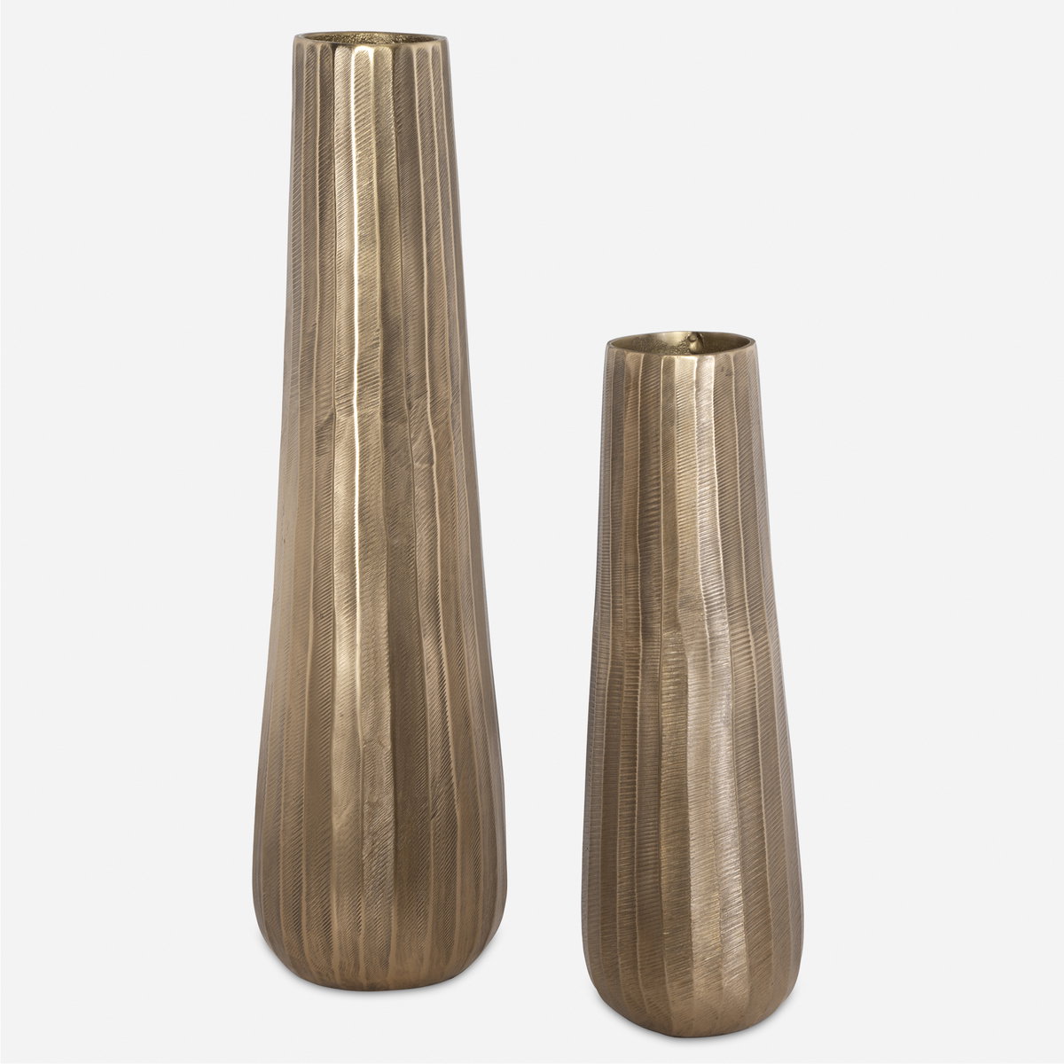 Vertiforge Antique Gold Vases Set/2, by Uttermost, 7.5" width x 27.75" height x 7.5" depth View 1