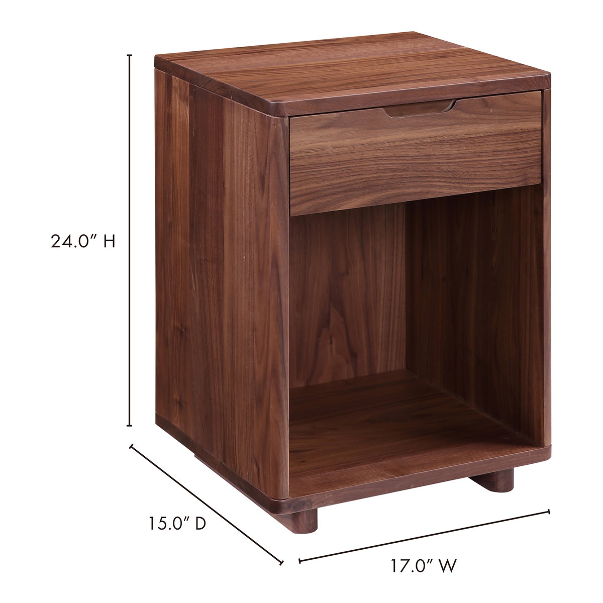 Osamu Nightstand Brown, by Moe's Home, 17" width x 24" height x 15" depth View 9