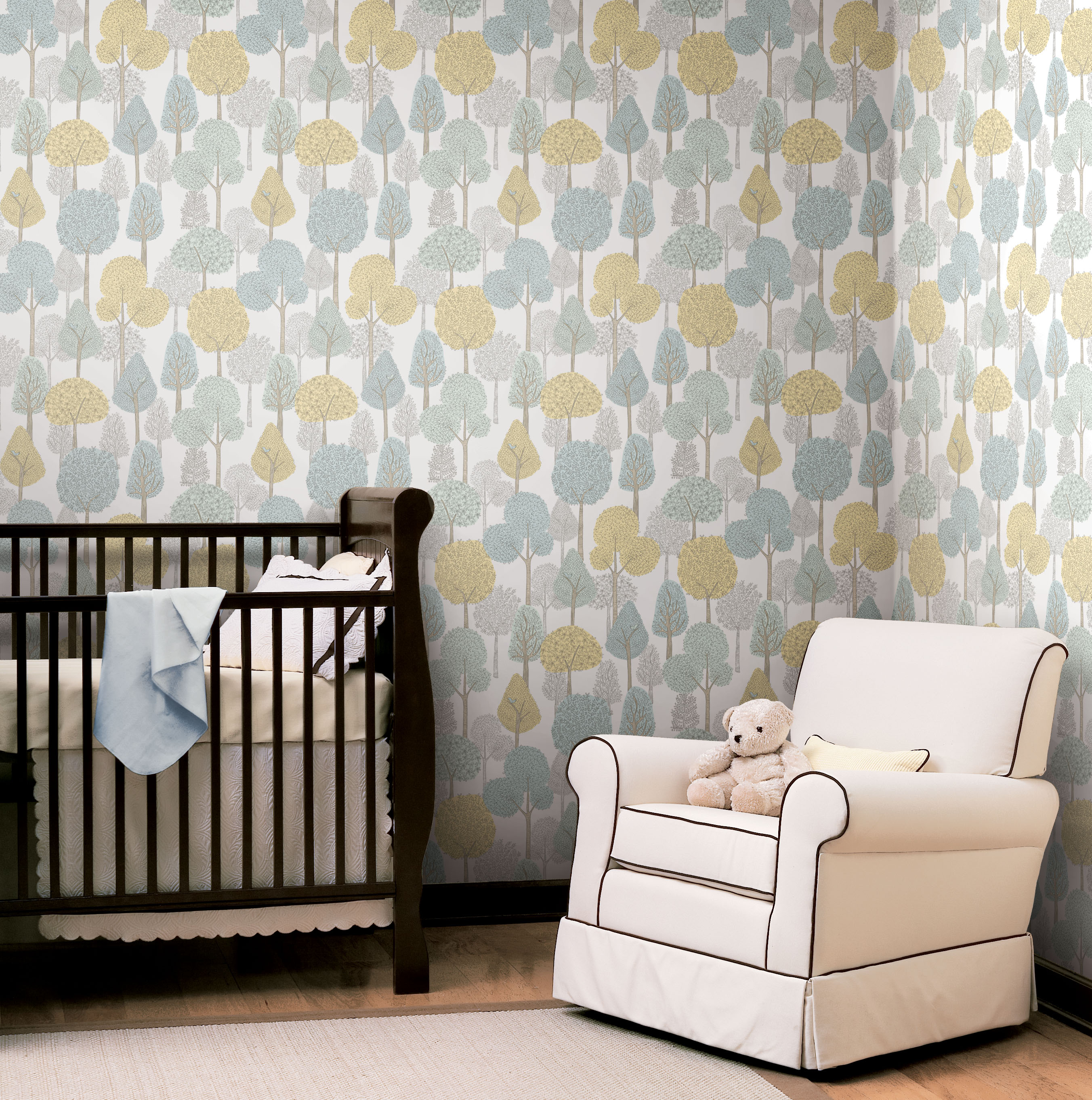 Treetops Aqua & Yellow Peel & Stick Wallpaper large image 